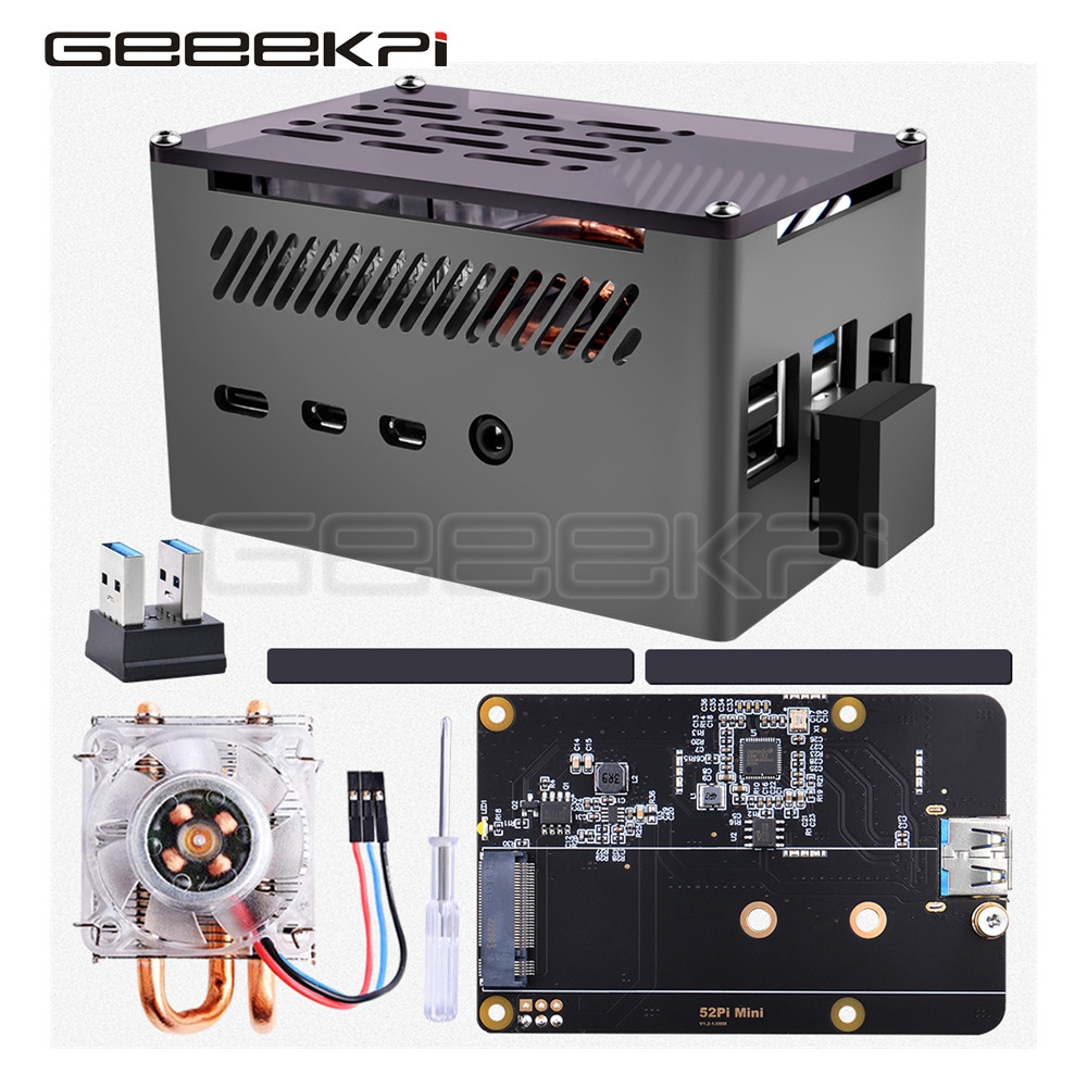 Pi 4 Case - Geeekki Cangkang Hitam Casing Bata Aluminium